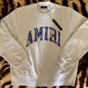 AMIRI White Crewneck Sweater with Blue Lettering sz Medium